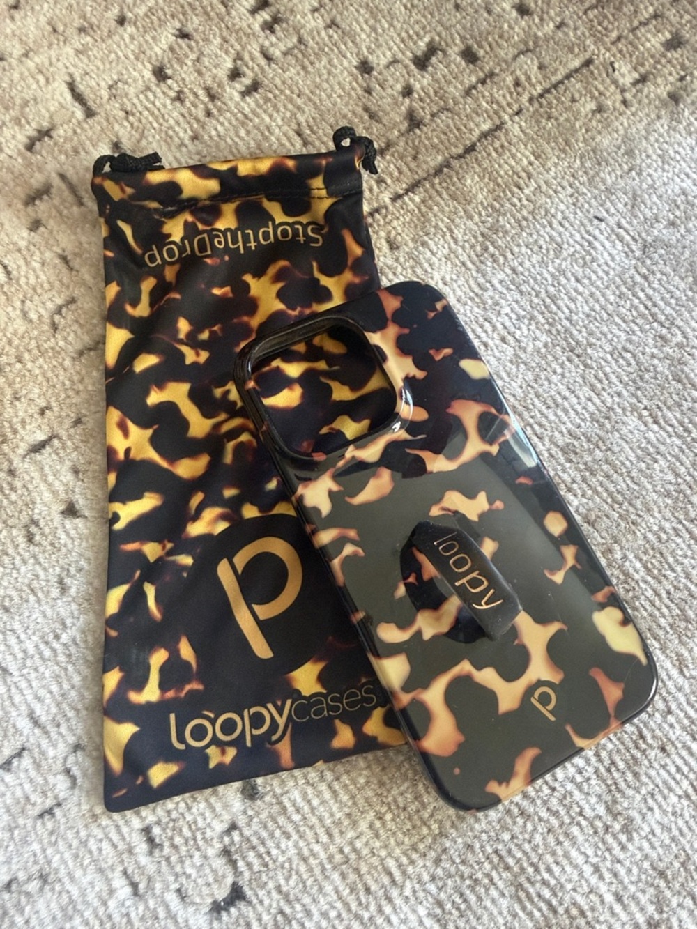 Loopy Case Tortoiseshell Black Brown Phone Case with Matching Pouch